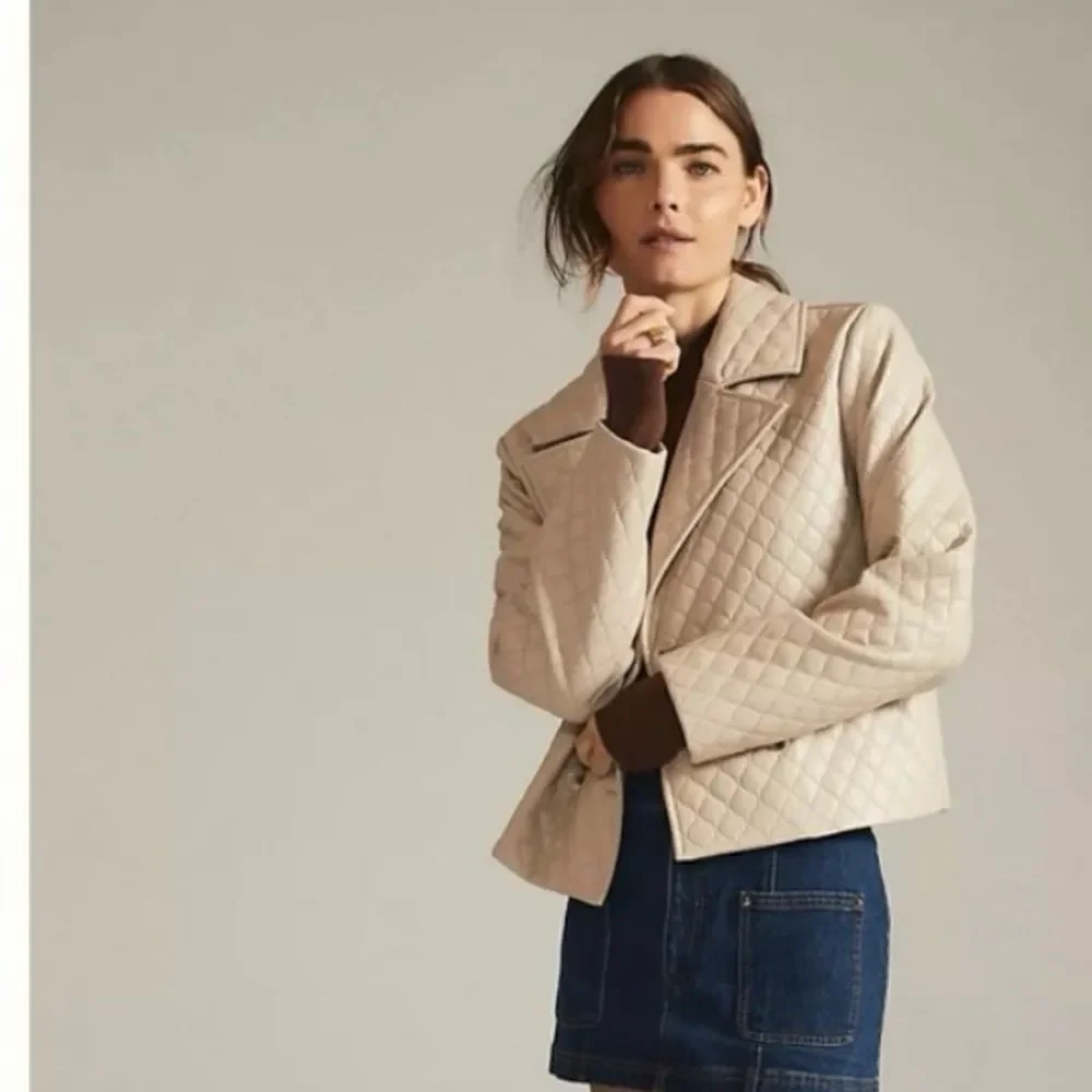 Free People/Anthropolgie Greylin Vegan Leather Quilted Jacket, Cream/Tan, Medium